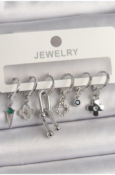 Pirinç Gümüş Renk Zirkon Taşlı Çoklu Figür Kadın Küpe Seti