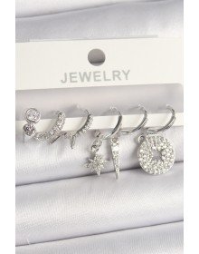 Pirinç Gümüş Renk Zirkon Taşlı Çoklu Figür Kadın Küpe Seti