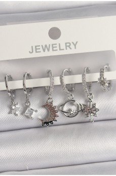 Pirinç Gümüş Renk Zirkon Taşlı Gezgen Model Kadın Küpe Seti Pirinç Gümüş Renk Zirkon Taşlı Gezgen Model Kadın Küpe Seti