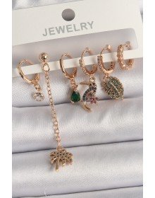 Pirinç Gold Renk Sallantı Zirkon Taşlı Ağaç Figür Kadın Küpe Seti