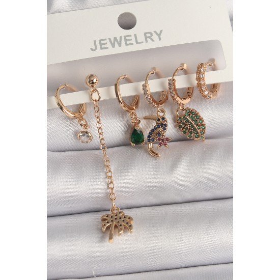 Pirinç Gold Renk Sallantı Zirkon Taşlı Ağaç Figür Kadın Küpe Seti Pirinç Gold Renk Sallantı Zirkon Taşlı Ağaç Figür Kadın Küpe Seti