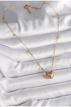 316L Çelik Gold Renk Topçuk Detaylı Zincir Kalp Model Kadın Kolye