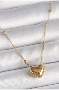 316L Çelik Gold Renk Topçuk Detaylı Zincir Kalp Model Kadın Kolye