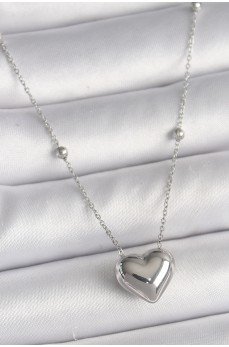 316L Çelik Gümüş Renk Topçuk Detay Zincir Kalp Model Kadın Kolye