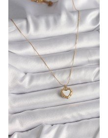 316L Çelik Gold Renk Zincir Sedefli Kalp Model Kadın Kolye