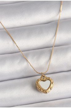 316L Çelik Gold Renk Zincir Sedefli Kalp Model Kadın Kolye