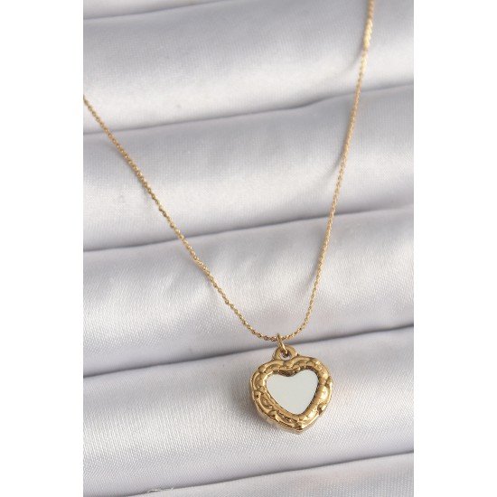 316L Çelik Gold Renk Zincir Sedefli Kalp Model Kadın Kolye 316L Çelik Gold Renk Zincir Sedefli Kalp Model Kadın Kolye