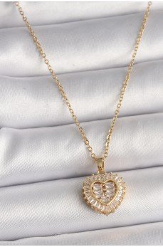 316L Çelik Gold Renk Zincir Zirkon Taşlı Kalp Model Kadın Kolye