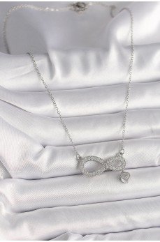 316L Çelik Gümüş Renk Zincir Zirkon Taşlı Sonsuzluk Model Taşlı Kalp Detay Kadın Kolye