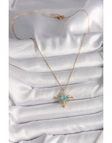 316L Çelik Gold Renk Zincir Mavi Taş Detaylı Kuzey Yıldız Model Kadın Kolye