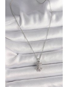 316L Çelik Gümüş Renk Zincir Zirkon Taşlı Ayıcık Figür Kadın Kolye