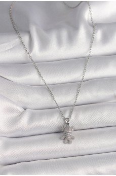 316L Çelik Gümüş Renk Zincir Zirkon Taşlı Ayıcık Figür Kadın Kolye 316L Çelik Gümüş Renk Zincir Zirkon Taşlı Ayıcık Figür Kadın Kolye