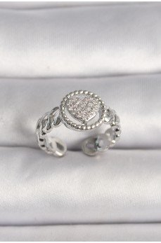 Pirinç Gümüş Renk Zincir Model Zirkon Taşlı Kalp Model Kadın Yüzük Pirinç Gümüş Renk Zincir Model Zirkon Taşlı Kalp Model Kadın Yüzük