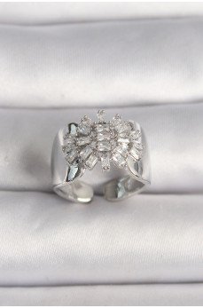 Pirinç Gümüş Renk Ayarlanabilir Baget Zirkon Taş Model Kadın Yüzük