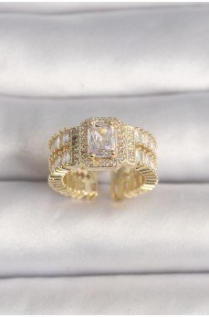Pirinç Gold Renk Ayarlanabilir Baget Zirkon Taş Model Kadın Yüzük