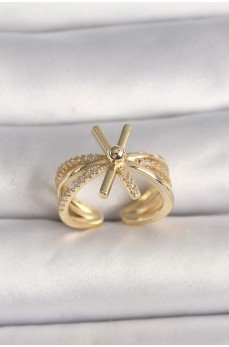 Pirinç Gold Renk Ayarlanabilir Ziron Taşlı Kadın Yüzük