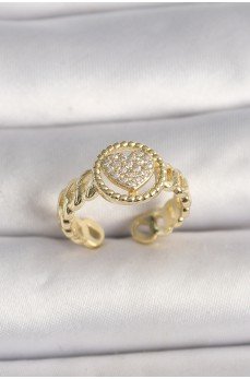 Pirinç Gold Renk Ayarlanabilir Zirkon Taşlı Kalp Model Kadın Yüzük