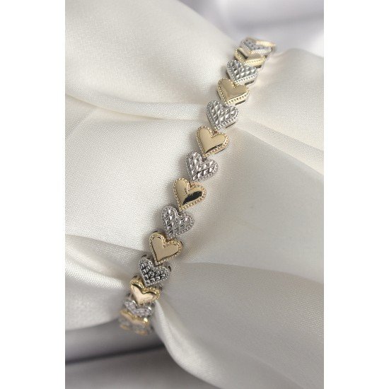 Pirinç Mix Renk Zirkon Taşlı Kalp Model VIP Seri Kadın Bileklik Pirinç Mix Renk Zirkon Taşlı Kalp Model VIP Seri Kadın Bileklik