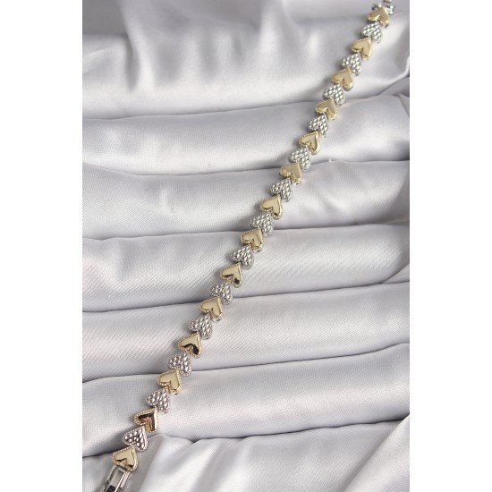 Pirinç Mix Renk Zirkon Taşlı Kalp Model VIP Seri Kadın Bileklik Pirinç Mix Renk Zirkon Taşlı Kalp Model VIP Seri Kadın Bileklik