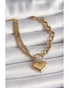 316L Çelik Gold Renk 2'Li Zincir Model Kalp Figür Kadın Bileklik