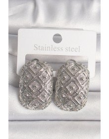 Pirinç Gümüş Renk Motif İşlemeli Kadın Küpe