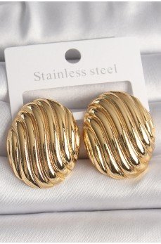 Pirinç Gold Renk İşlemeli Oval Model Kadın Küpe