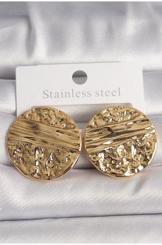 Pirinç Gold Renk İşlemeli Daire Plaka Model Kadın Küpe