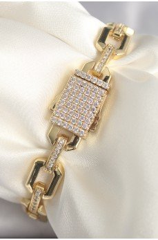 Pirinç Gold Renk Zirkon Taş Detaylı Kare Zincir Model Xuping VIP Exculusive Seri Kadın Bileklik