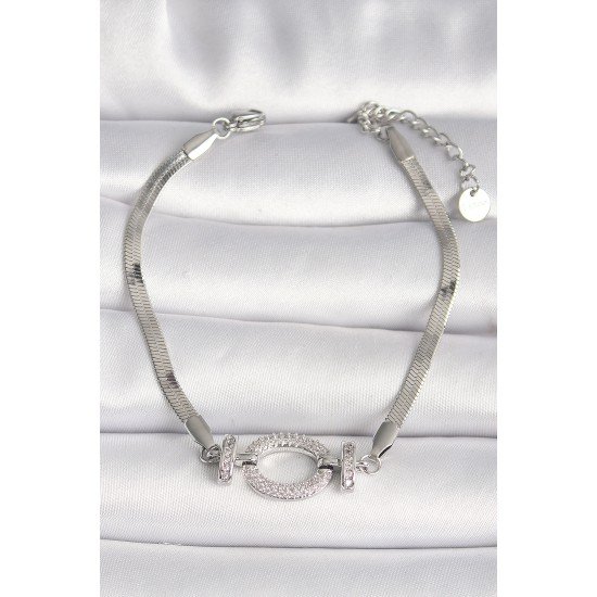 316L Çelik Gümüş Renk İtalyan Zincir Model Zirkon Taşlı Halka Figür Kadın Bileklik 316L Çelik Gümüş Renk İtalyan Zincir Model Zirkon Taşlı Halka Figür Kadın Bileklik