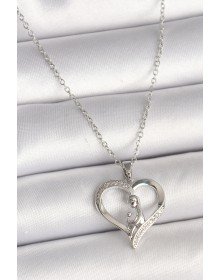 316L Çelik Gümüş Renk Zincir Zirkon Taş Detaylı Kalp Model Kadın Kolye