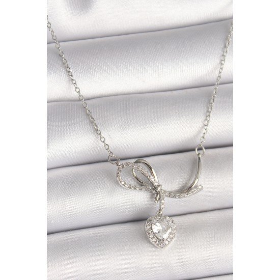 316L Çelik Gümüş Renk Zincir Zirkon Taşlı Düğüm Sallantı Kalp Figür Kadın Kolye 316L Çelik Gümüş Renk Zincir Zirkon Taşlı Düğüm Sallantı Kalp Figür Kadın Kolye