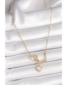 316L Çelik Gold Renk Zincir Zirkon Taşlı Düğüm Sallantı Kalp Model Kadın Kolye