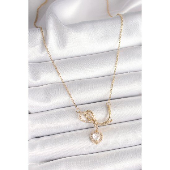 316L Çelik Gold Renk Zincir Zirkon Taşlı Düğüm Sallantı Kalp Model Kadın Kolye 316L Çelik Gold Renk Zincir Zirkon Taşlı Düğüm Sallantı Kalp Model Kadın Kolye