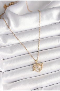 316L Çelik Gold Renk Zincir Zirkon Taşlı Kalp Model Yıldız Detay Kadın Kolye