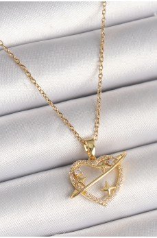 316L Çelik Gold Renk Zincir Zirkon Taşlı Kalp Model Yıldız Detay Kadın Kolye