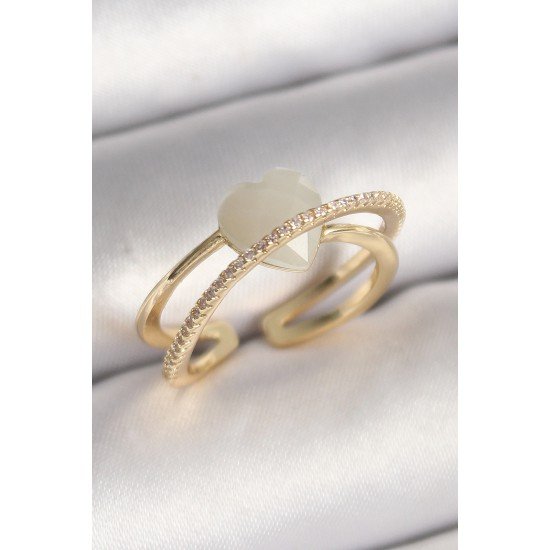 Pirinç Gold Renk Beyaz Kristal Kalp Model Zirkon Taş Detay Kadın Yüzük Pirinç Gold Renk Beyaz Kristal Kalp Model Zirkon Taş Detay Kadın Yüzük