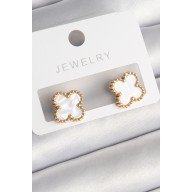 316L Çelik Gold Renk Beyaz Minelik Yonca Model Kadın Küpe 316L Çelik Gold Renk Beyaz Minelik Yonca Model Kadın Küpe