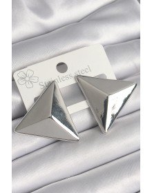 Pirinç Gümüş Renk 3D Üçgen Model Kadın Küpe