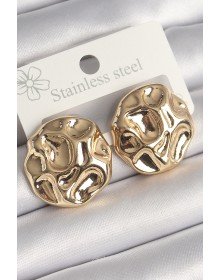 Pirinç Gold Renk İşlemeli Daire Plaka Model Kadın Küpe