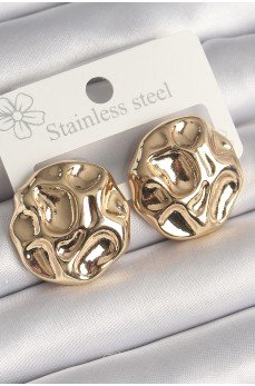 Pirinç Gold Renk İşlemeli Daire Plaka Model Kadın Küpe