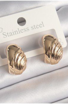 Pirinç Gold Renk İşleme Detaylı Yarım Halka Model Kadın Küpe