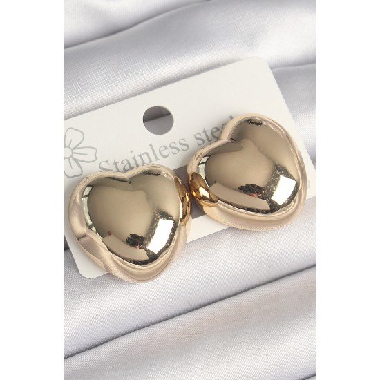 Pirinç Gold Renk Bombe Kalp Model Kadın Küpe Pirinç Gold Renk Bombe Kalp Model Kadın Küpe