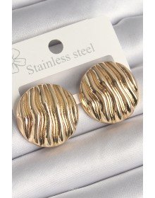Pirinç Gold Renk İşlemeli Daire Plaka Model Kadın Küpe
