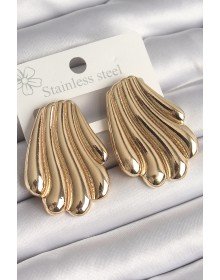 Pirinç Gold Renk İşlemeli İstirdye Model Kadın Küpe