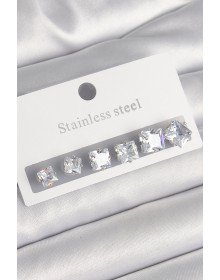 316L Çelik Gümüş Renk Kare Zirkon Taşlı Kadın Küpe Seti