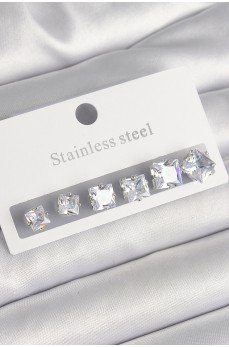 316L Çelik Gümüş Renk Kare Zirkon Taşlı Kadın Küpe Seti