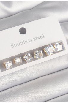 316L Çelik Gold Renk Kare Zirkon Taş Model Kadın Küpe Seti