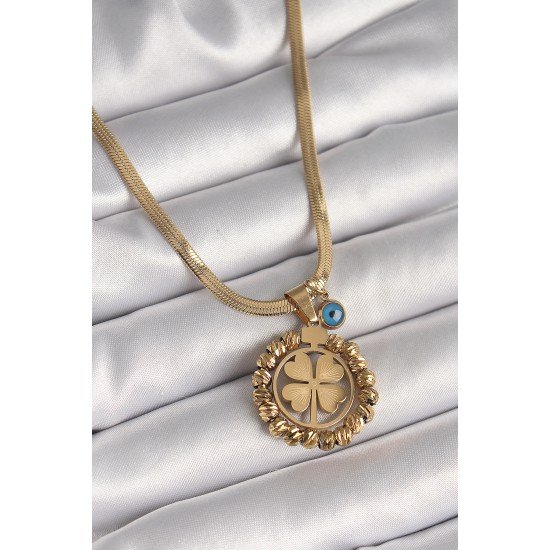 316L Çelik Gold Renk İtalyan Zincir Dorika Yonca Model Nazar Boncuk Detay Kadın Kolye 316L Çelik Gold Renk İtalyan Zincir Dorika Yonca Model Nazar Boncuk Detay Kadın Kolye