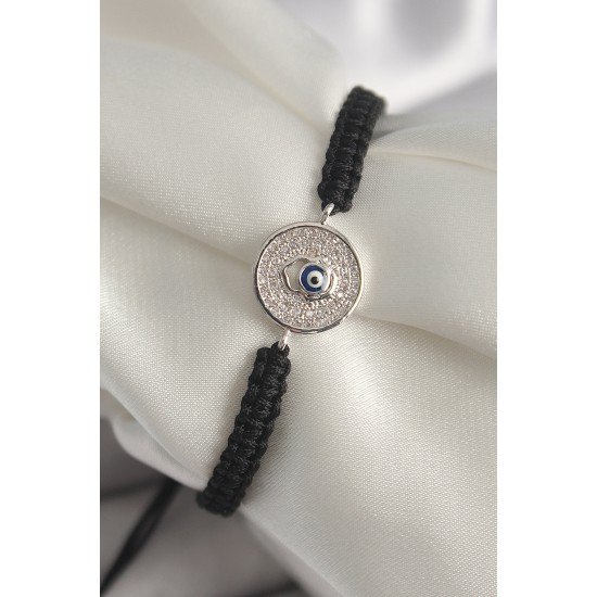 Pirinç Gümüş Renk Zirkon Taşlı Nazar Boncuk İşleme Makrome Asansörlü Model Kadın Bileklik Pirinç Gümüş Renk Zirkon Taşlı Nazar Boncuk İşleme Makrome Asansörlü Model Kadın Bileklik