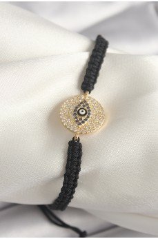 Pirinç Gold Renk Zirkon Taşlı Göz İşlemeli Figür Asansörlü Makrome Model Kadın Bileklik